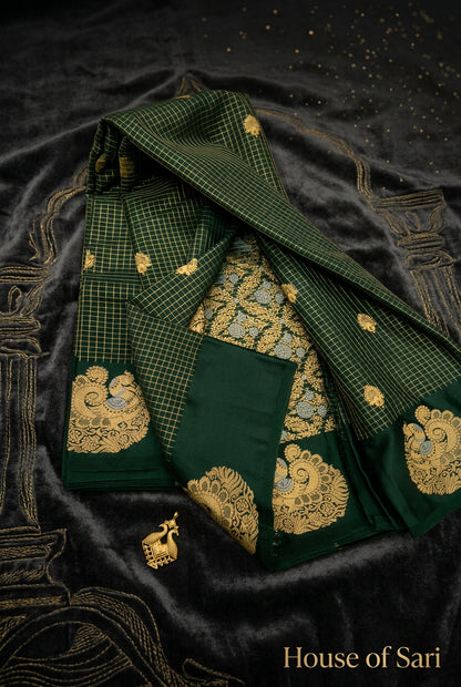 Semi Mysore Crepe Chex Saree with Open Border & Rich Pallu