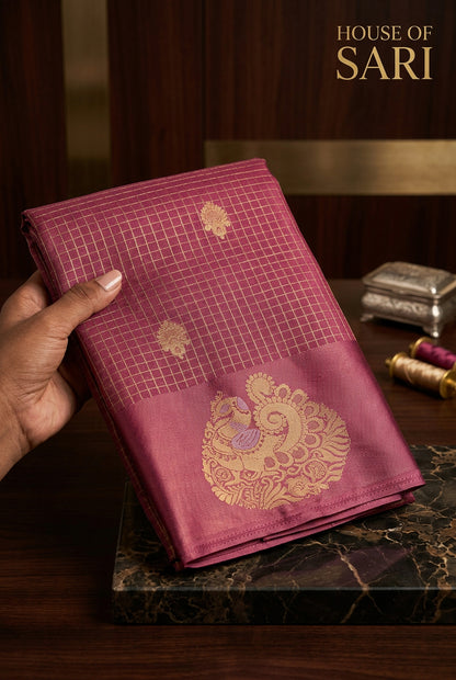 Semi Mysore Crepe Chex Saree with Open Border & Rich Pallu