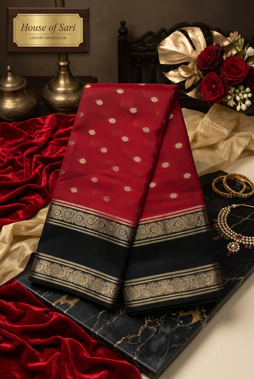 Georgette Crepe Saree with Bentex Contrast Chitt Pallu & Contrast Blouse