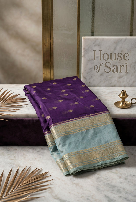 Georgette Crepe Saree with Bentex Contrast Chitt Pallu & Contrast Blouse