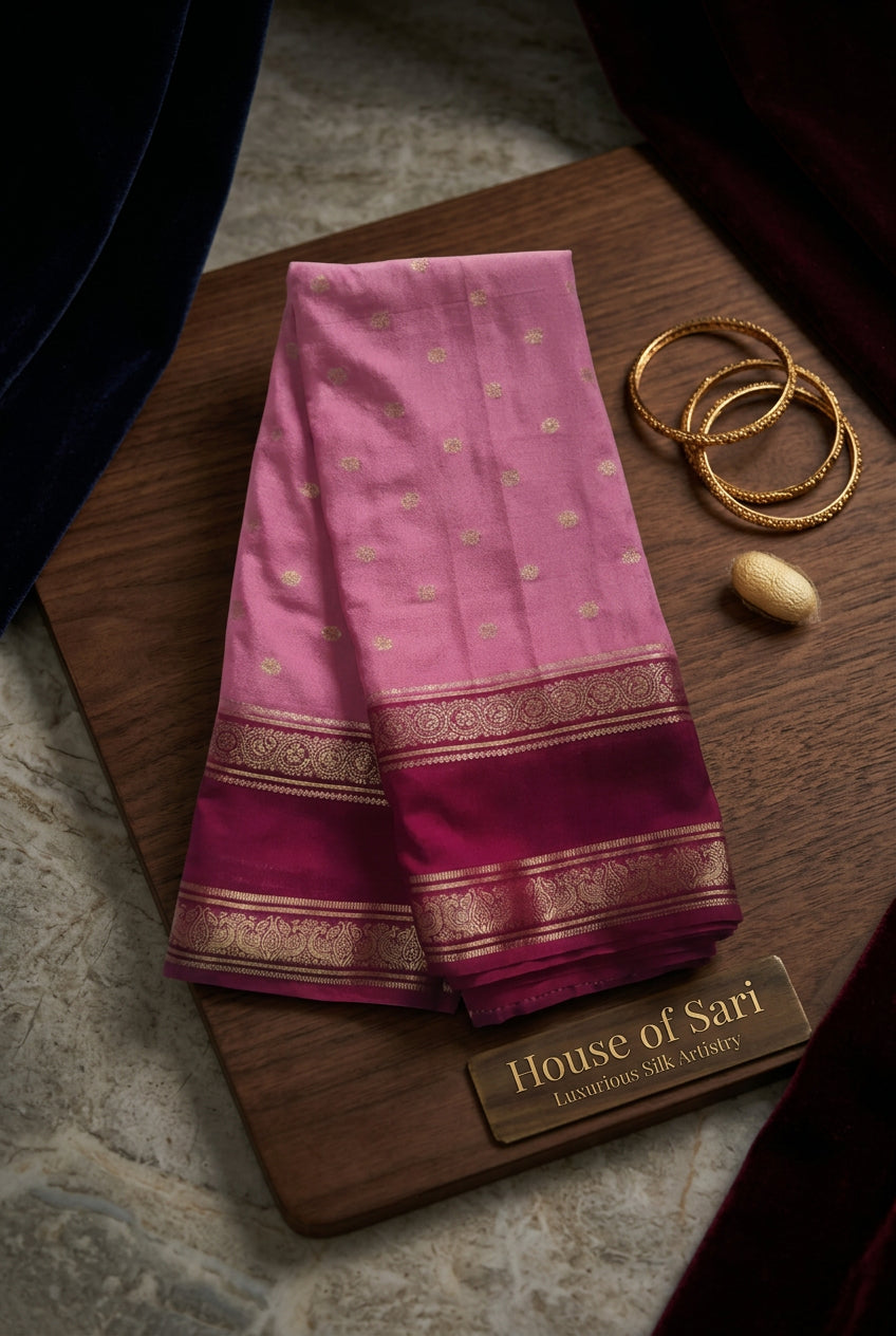 Georgette Crepe Saree with Bentex Contrast Chitt Pallu & Contrast Blouse