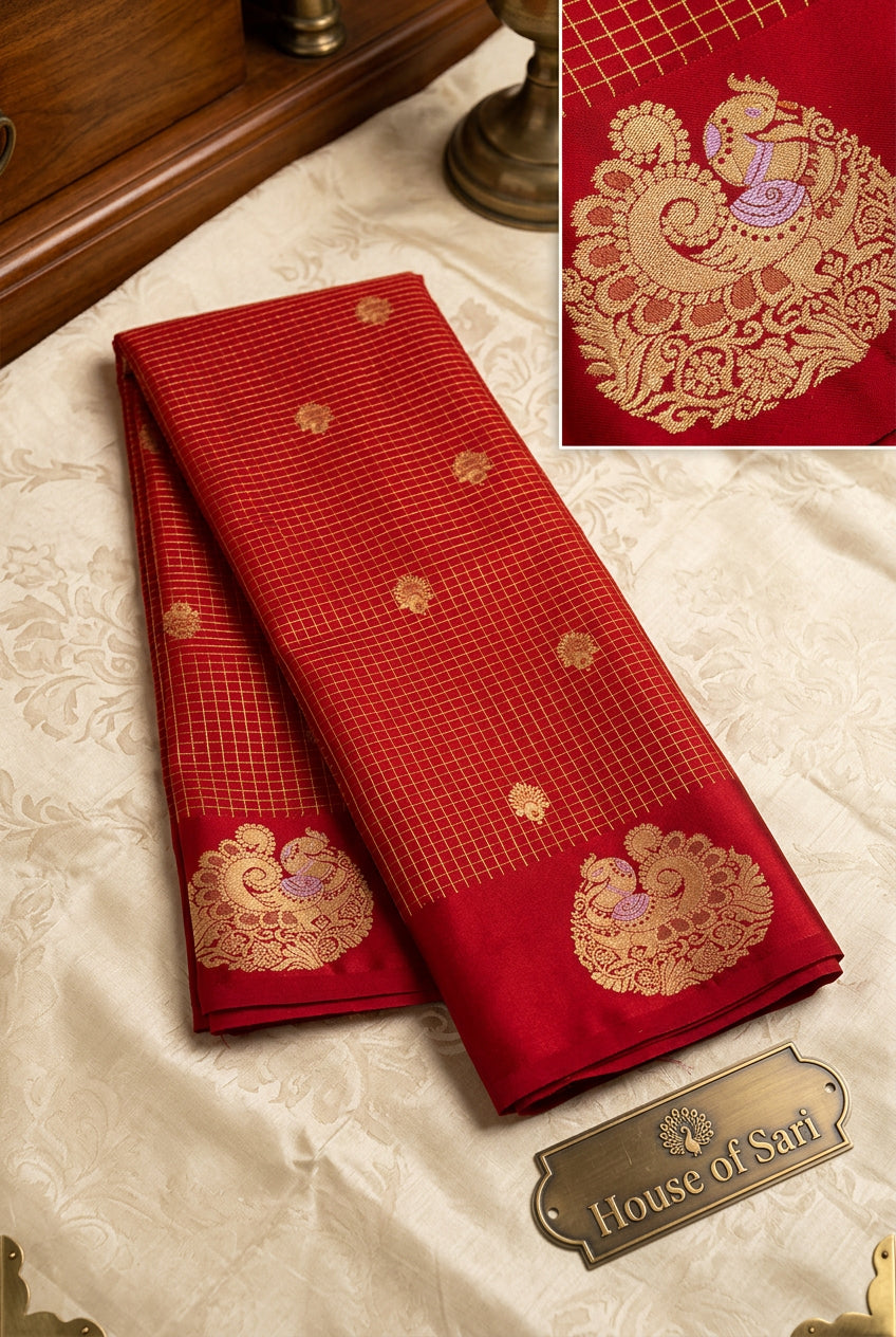 Semi Mysore Crepe Chex Saree with Open Border & Rich Pallu