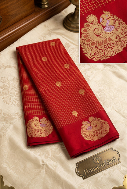 Semi Mysore Crepe Chex Saree with Open Border & Rich Pallu