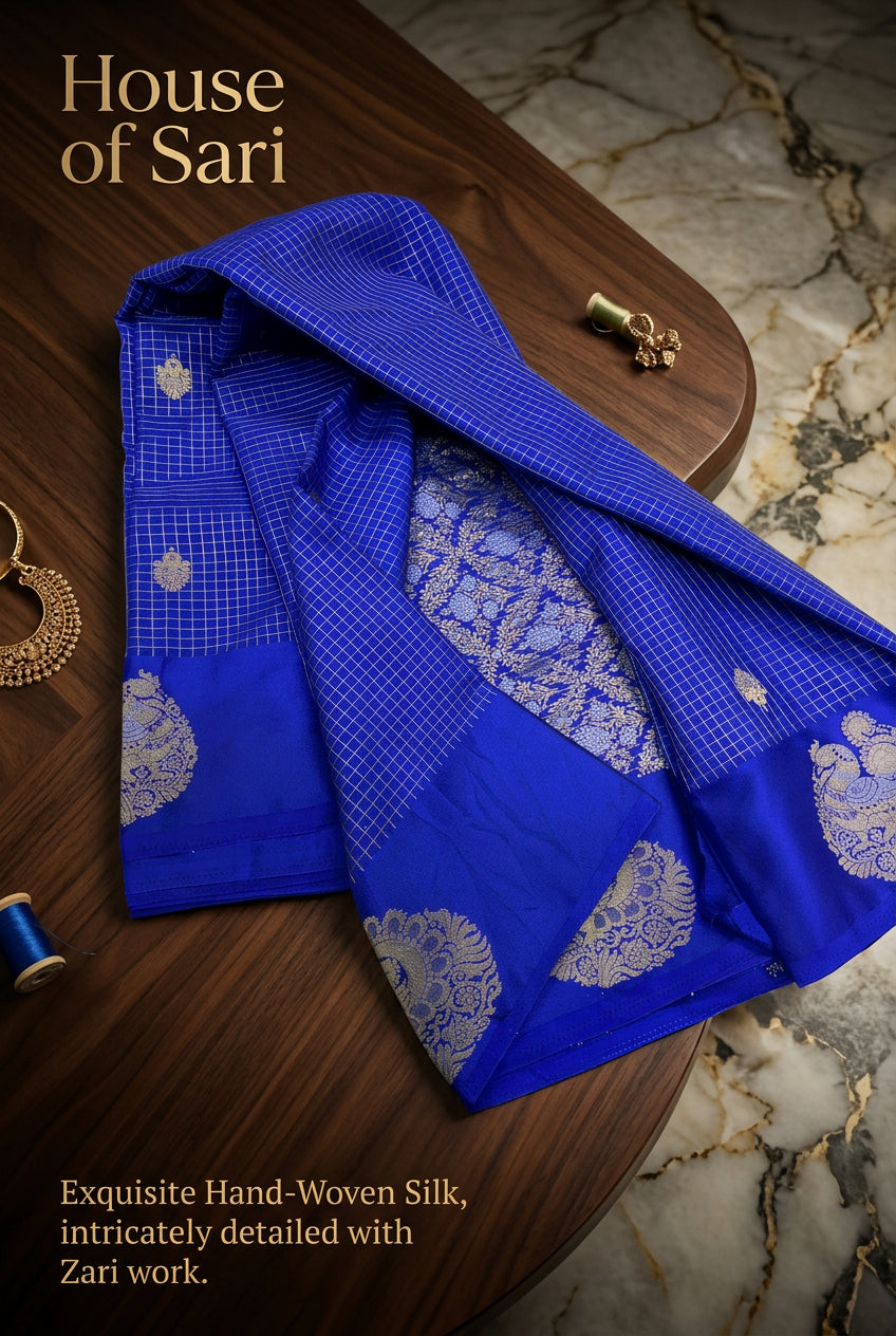 Semi Mysore Crepe Chex Saree with Open Border & Rich Pallu