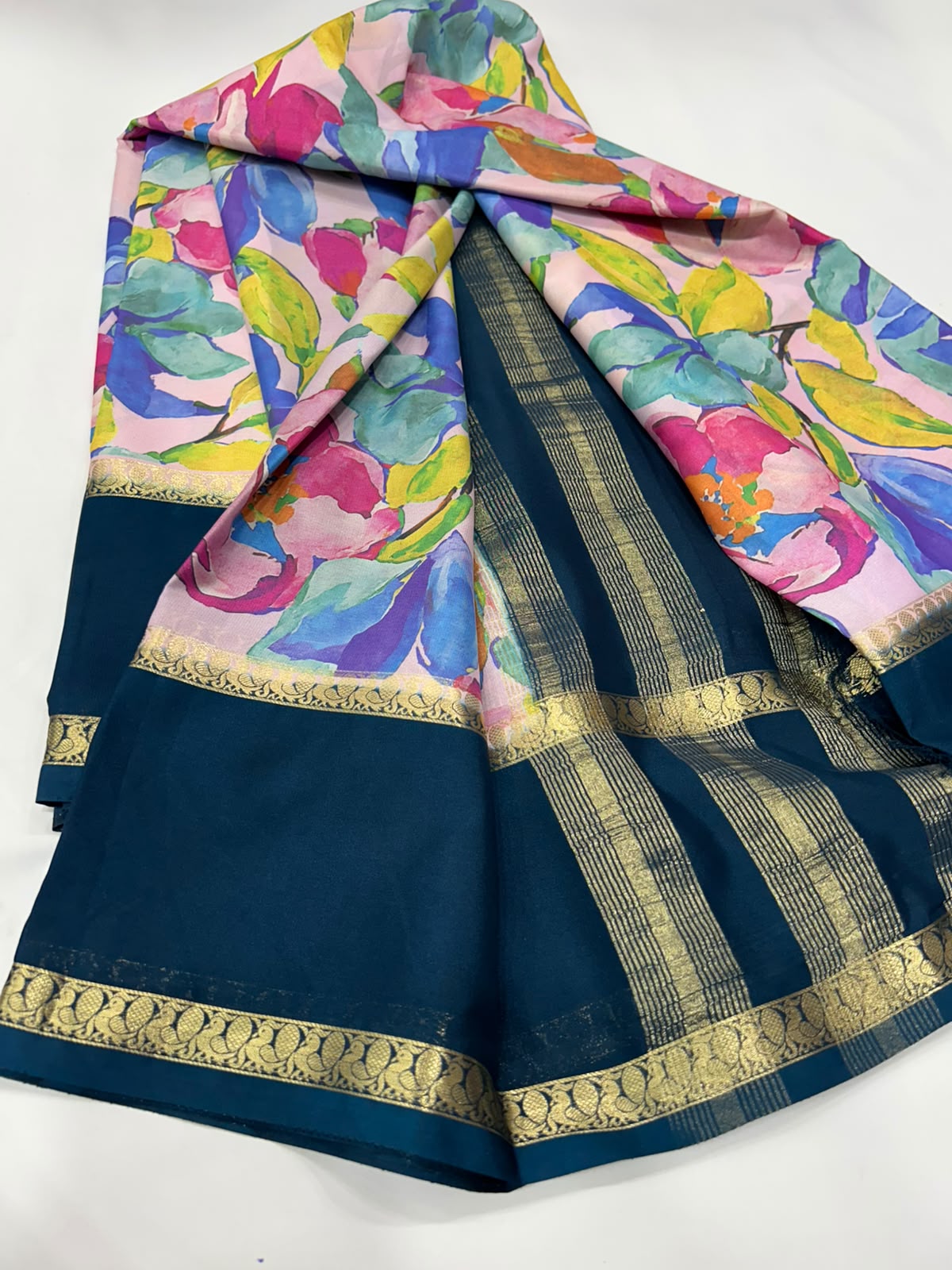 Premium Printed Crepe Saree with Plain Blouse and Bentex Border