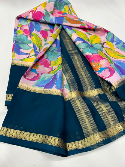 Premium Printed Crepe Saree with Plain Blouse and Bentex Border