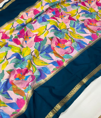 Premium Printed Crepe Saree with Plain Blouse and Bentex Border
