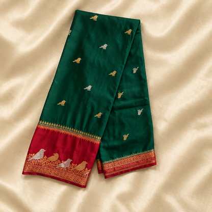 Premium Meena Crape Bentex Saree with Gold & Silver Border