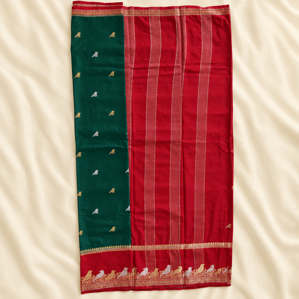 Premium Meena Crape Bentex Saree with Gold & Silver Border