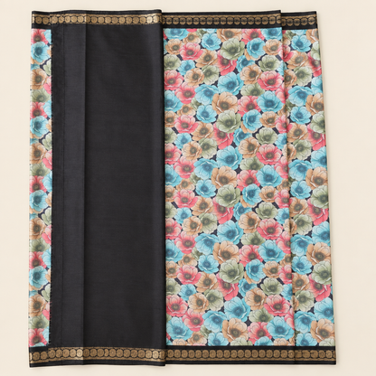 Polished saree with floral print and blouse panel