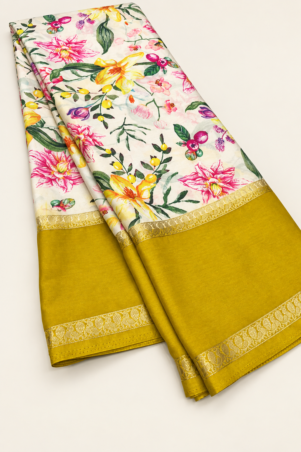 Premium Printed Crepe Saree with Plain Blouse and Bentex Border