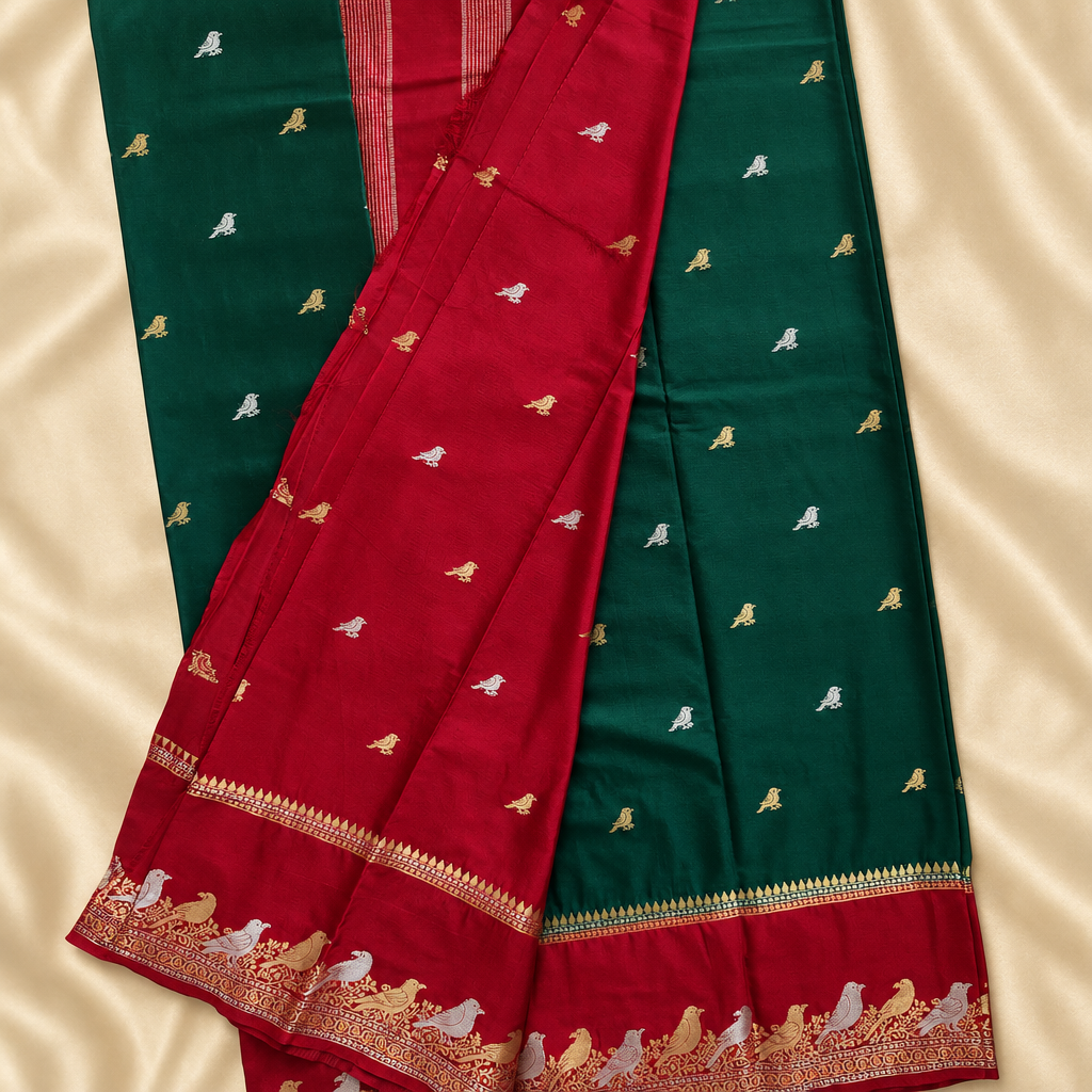 Premium Meena Crape Bentex Saree with Gold & Silver Border